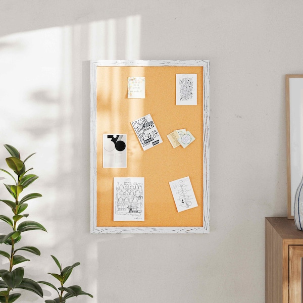 Flash Furniture Camden Rustic 20in. x 30in. Wall Mount Cork Board w/Wooden Push Pins, Whitewashed HGWA-CK-20X30-WHTWSH-GG - main
